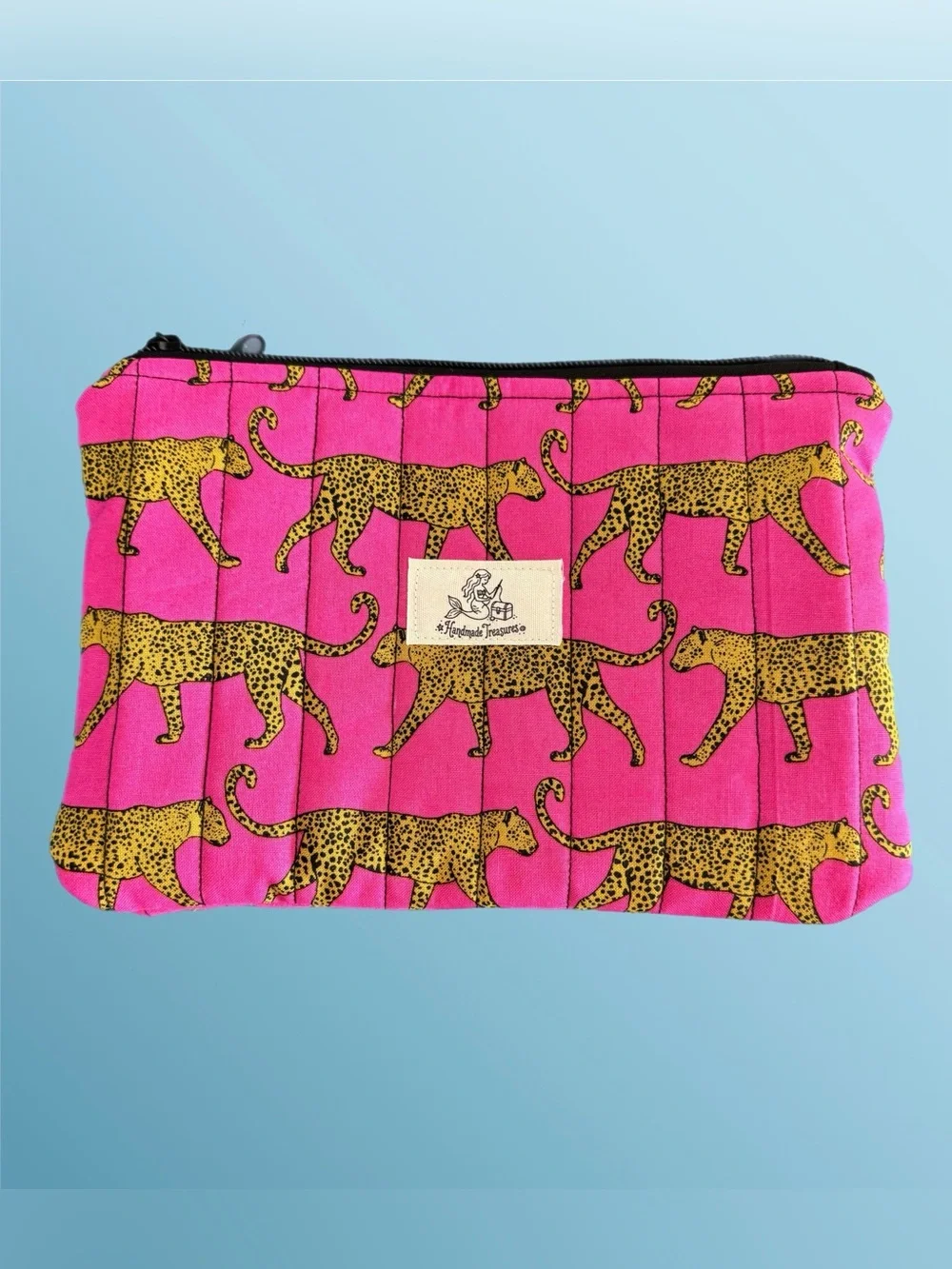 Handmade Leopard Print Cosmetic Pouch - Pink